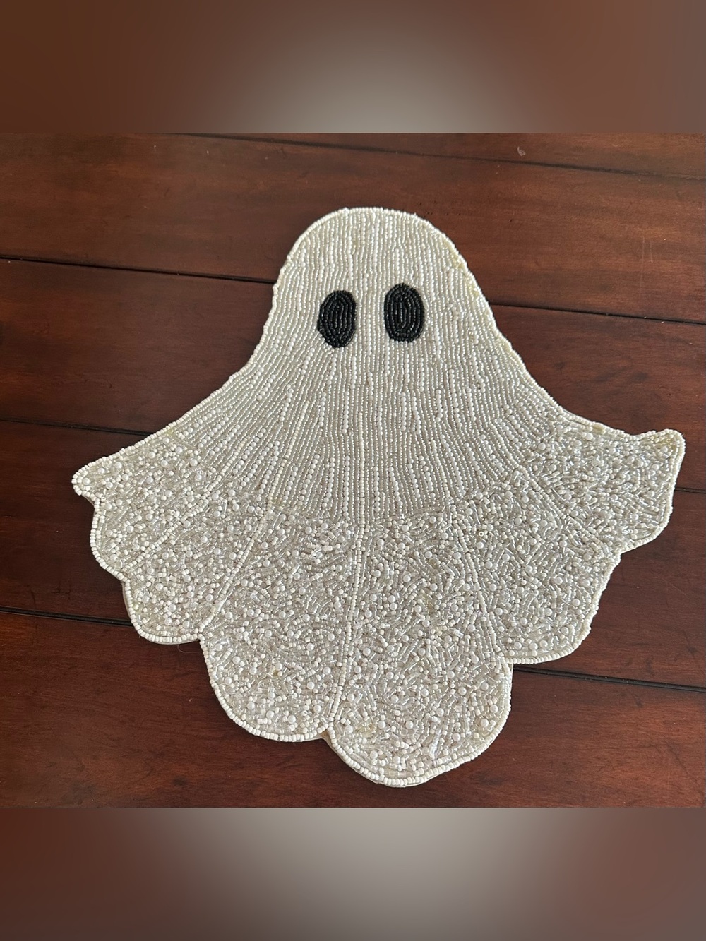 Set of 4 Christian Siriano Halloween Ghost Beaded Placemats 16in White Silver